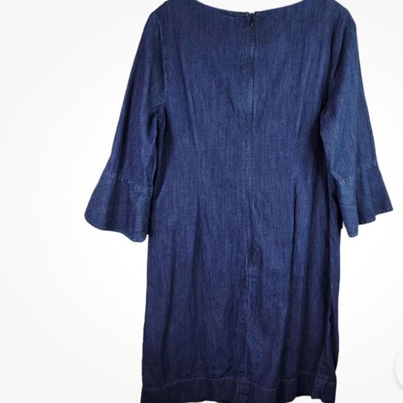 Talbots classic Womens Blue Denim Dress  18wP Back Zip Bell Sleeve Shift Cotton - Picture 5 of 9